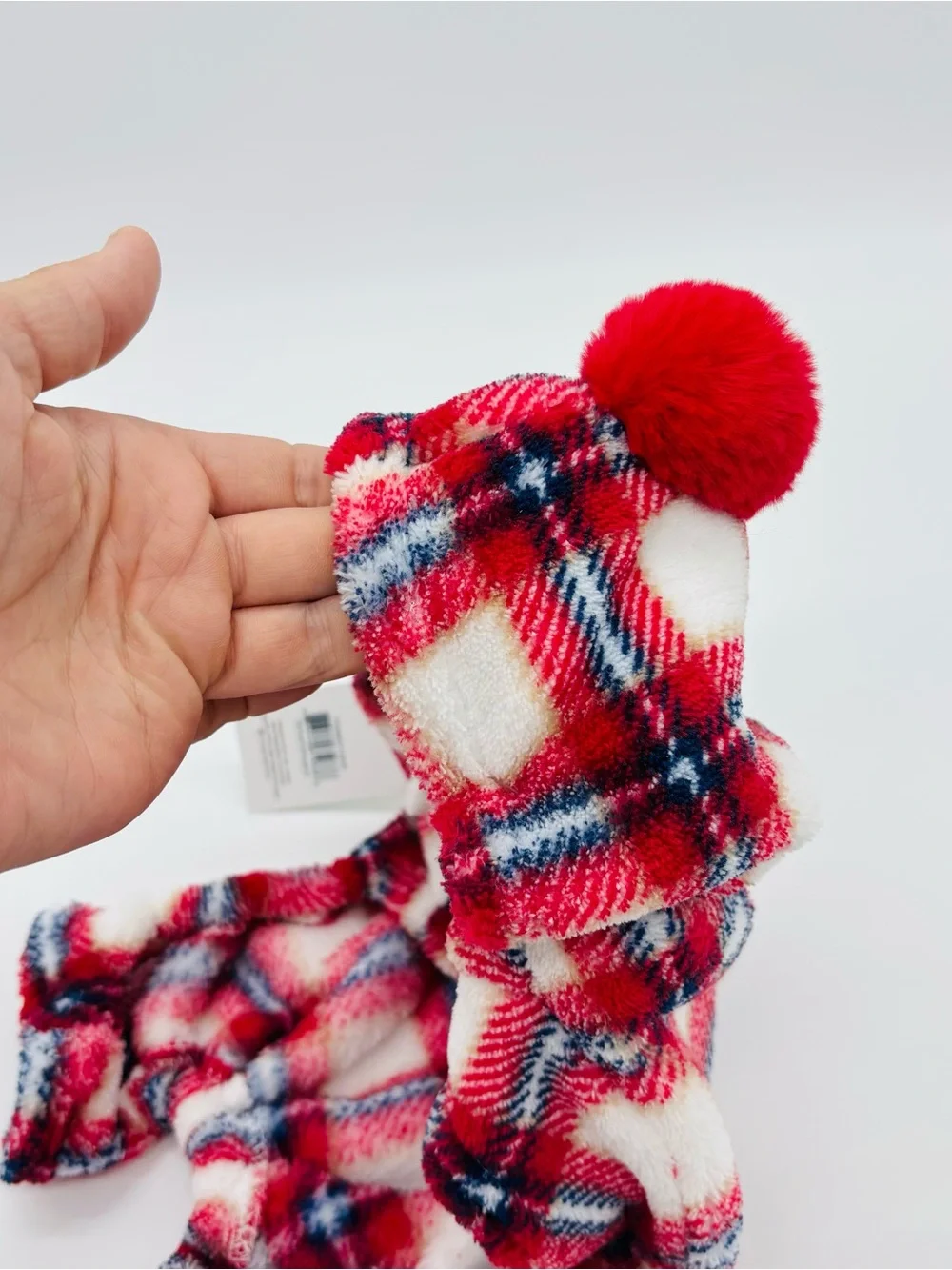 Wag A Tude Dog Pajamas XS Red Plaid Plush Hooded Pom Pom Pet Fleece Sleeper NWT